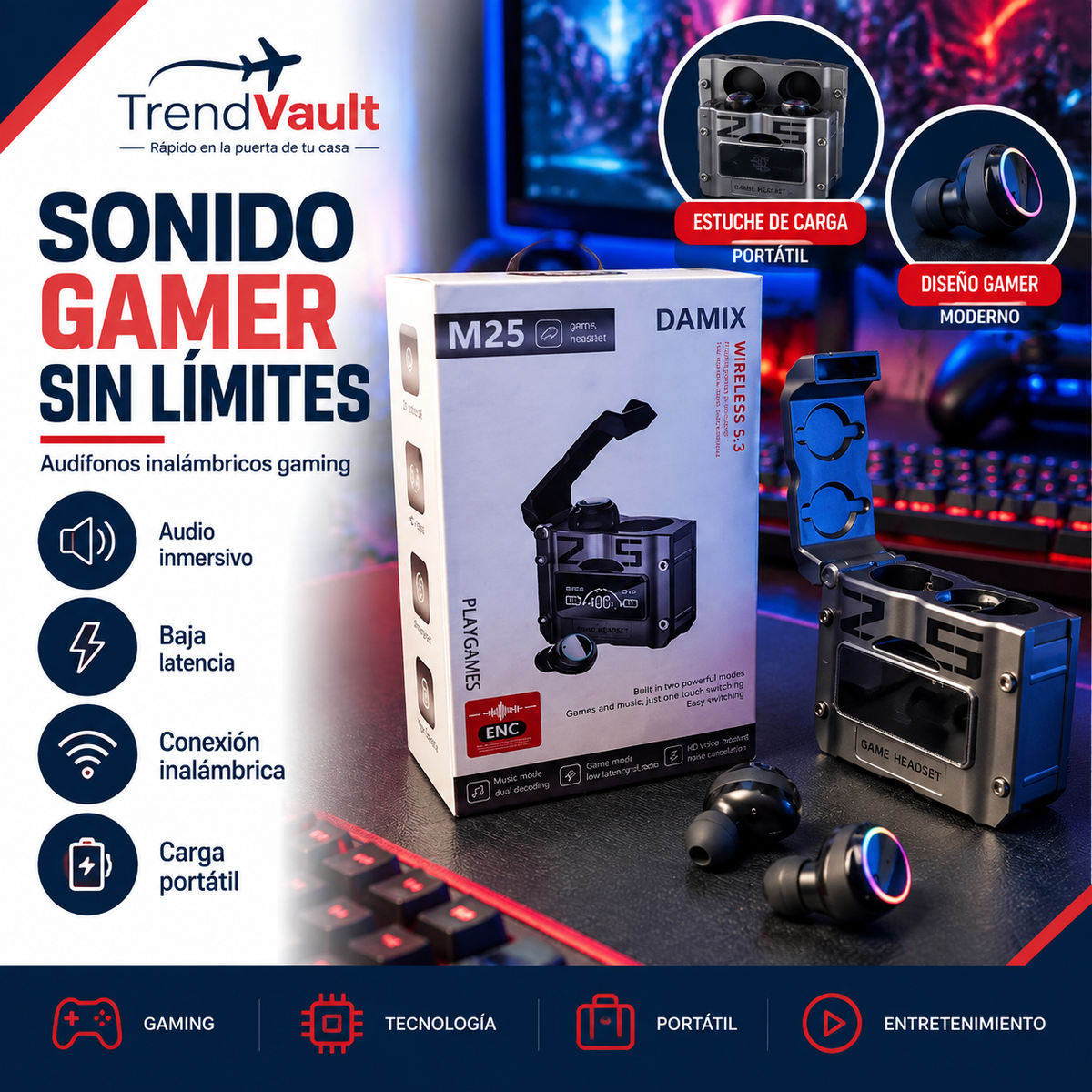 AUDÍFONOS INALÁMBRICOS M25