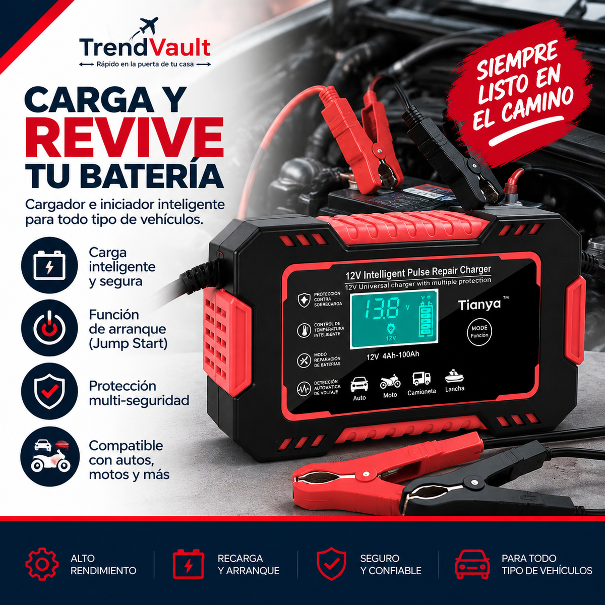 Cargador/Iniciador De Batería Para Carro y Moto