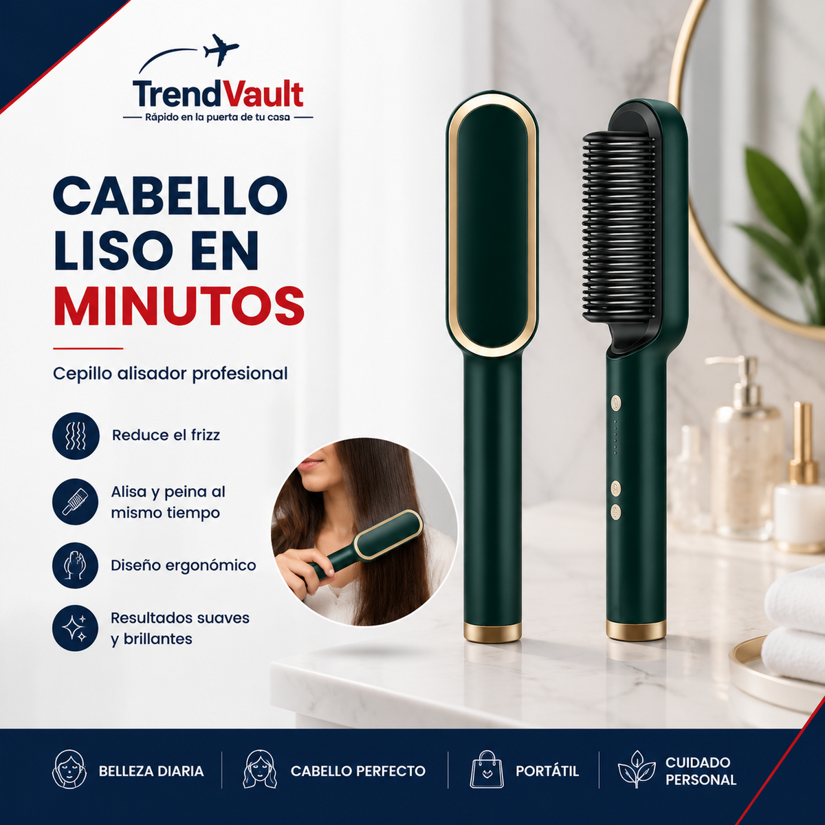 SmoothGlow™ | Cepillo Alisador de Pelo Profesional