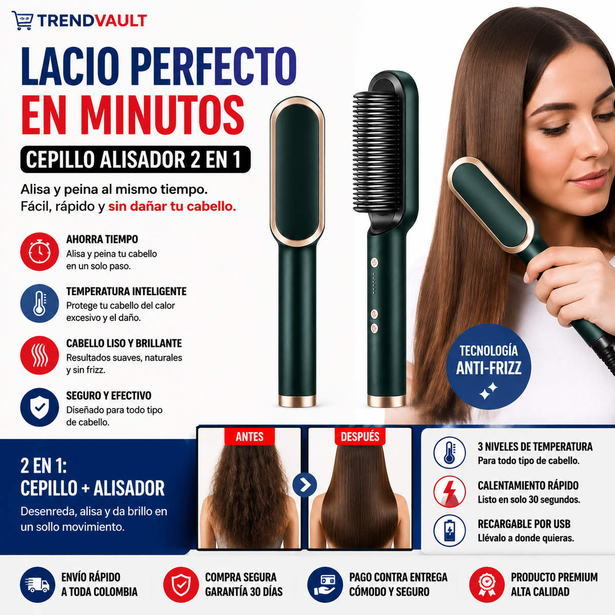 SmoothGlow™ | Cepillo Alisador de Pelo Profesional
