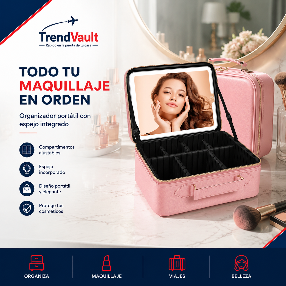 Estuche Cosmetiquera Maquillaje Espejo