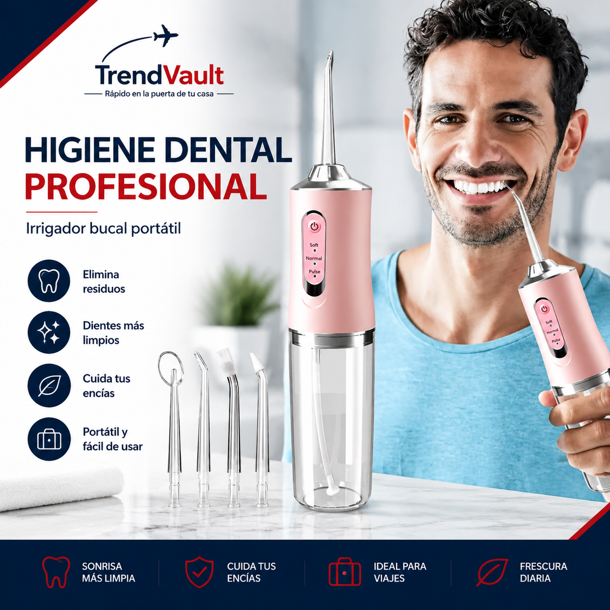 Irrigador Bucal Portátil Rosado