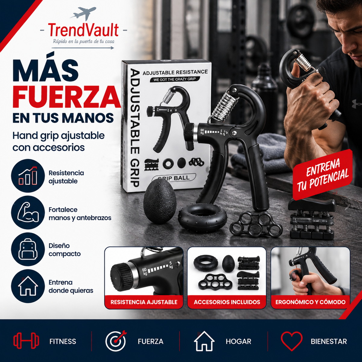 Kit Ejercitador De Mano/Antebrazo Hand Grip