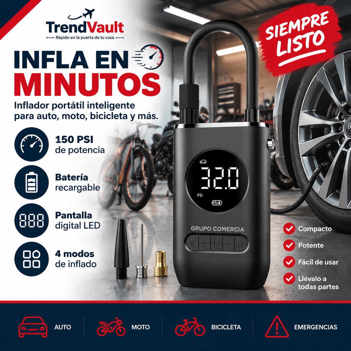COMPRESOR INFLADOR PORTATIL TIPO C