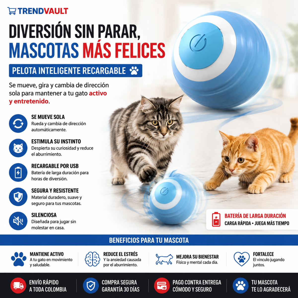 Pelota Inteligente Recargable Para Gatos