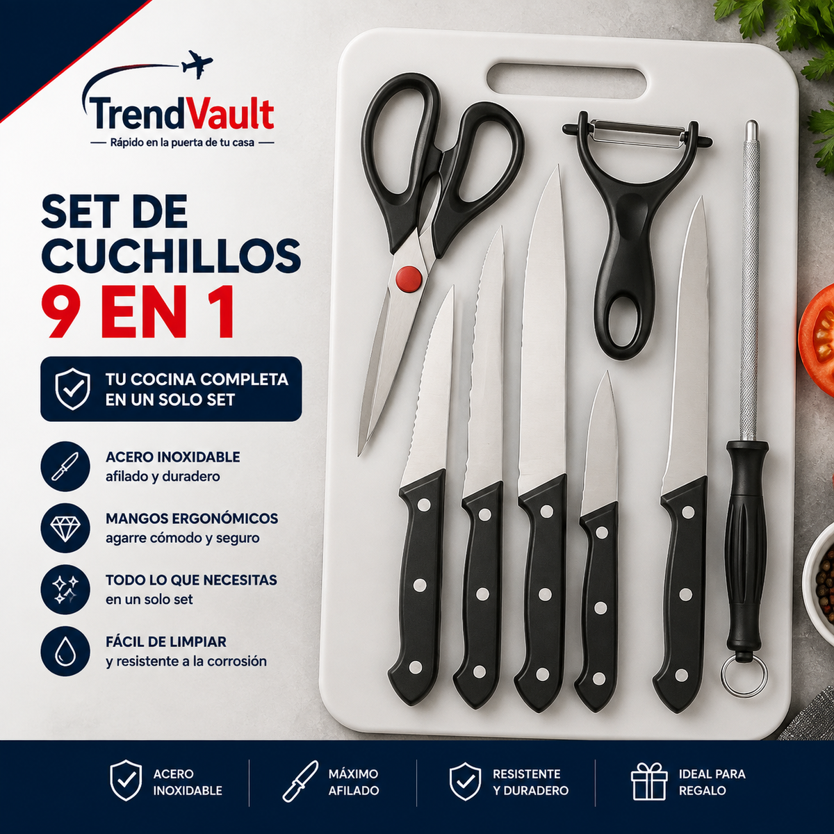 SET DE CUCHILLOS COCINA 9 EN 1